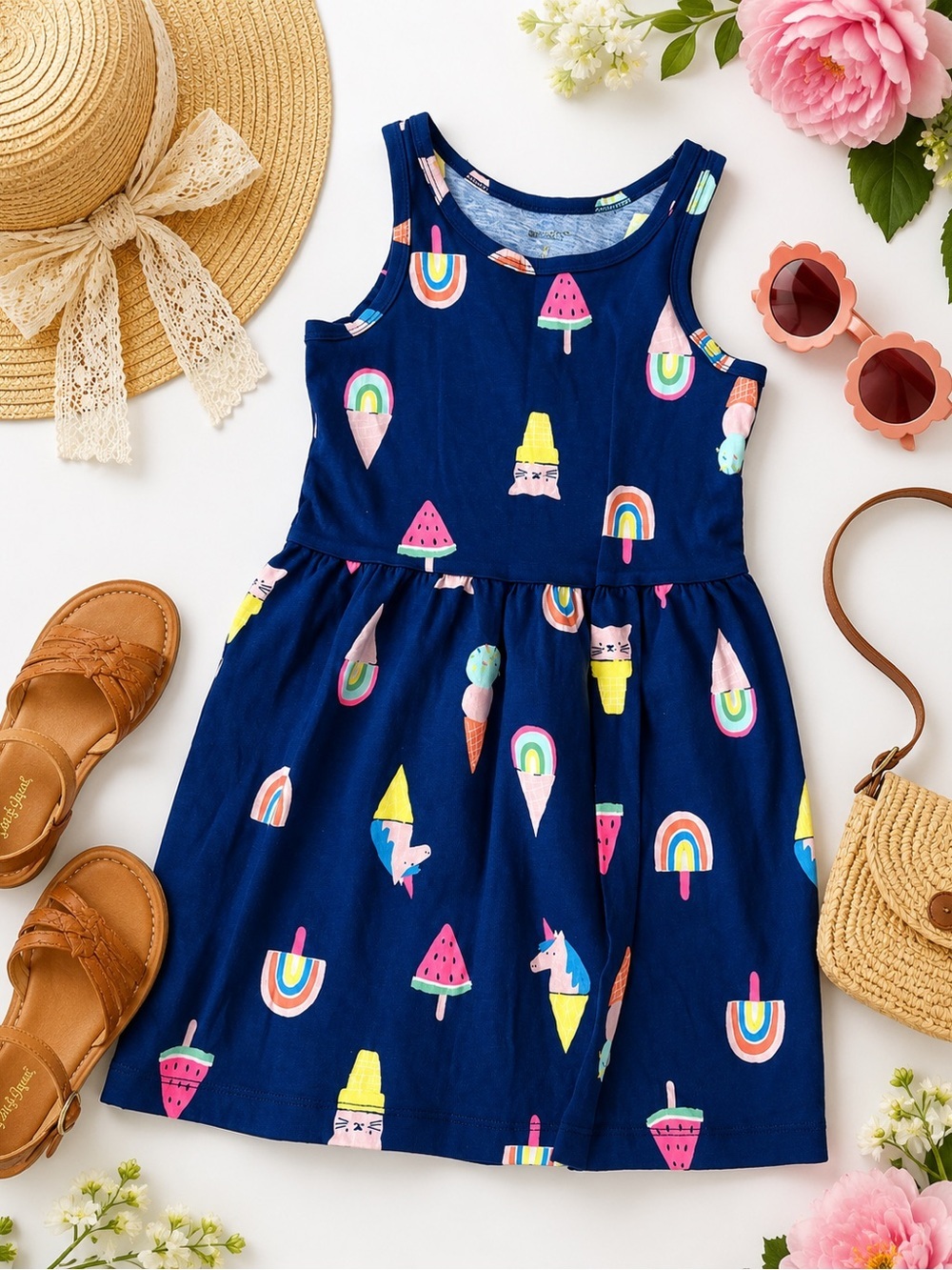 Carter’s Girls Navy Ice Cream & Rainbow Print Sleeveless Dress